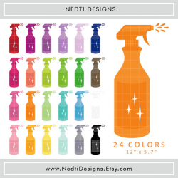 24 Spray Bottle Clipart, Colorful Rainbow Color, Cleaning Clip Art ...
