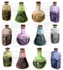 Watercolor Earthy Potions Clipart - Old Science ClipArt - Digital ...