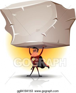 Clip Art Vector - Superhero holding heavy big boulder. Stock EPS ...