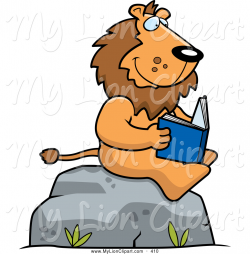 Clipart of a Cute Lion Reading a Book on a Boulder by Cory Thoman - #410