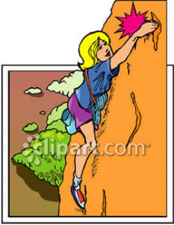 Blond Woman Boulder Climbing - Royalty Free Clipart Picture