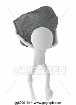 Clipart - 3d person carrying a big rock on his back. Stock ...