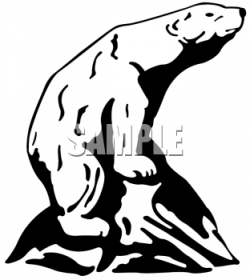 Black and White Clipart Picture of a Bear Poised on a Boulder ...