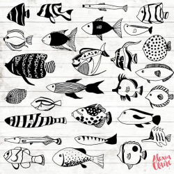 Tropical Fish Clipart - 27 Hand Drawn Fishes Cliparts - Under the ...
