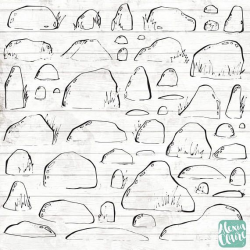Stones and Rocks Clipart - 50 Hand Drawn Stones Clipart - Rock Logo ...