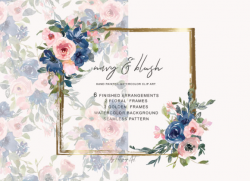 Navy and Blush Floral Bouquet Clipart