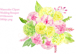 Wedding Clipart Watercolor wedding bouquet of pink peony