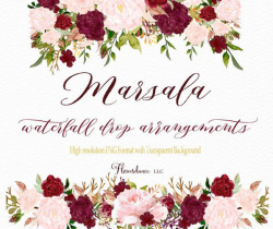 Marsala and blush watercolor clipart drop header arrangement bordo ...
