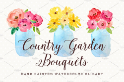 Watercolor Flowers Mason Jar Clipart ~ Illustrations ~ Creative Market