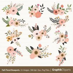 Fall Floral Bouquets Clipart. Floral Clipart. Vector Flowers.