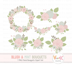 Blush And Mint Floral Bouquets Clipart, Floral Wreath Clipart, Clipart  Flowers, Floral Graphics, Wedding Clipart, Baby Girl,
