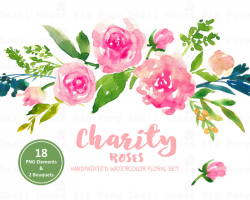 Digital Clipart- Watercolor Flower Clipart, pink roses Clip art ...