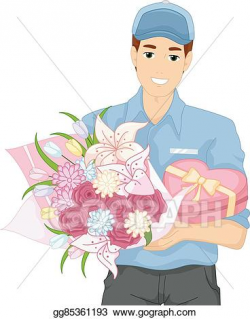 Vector Stock - Man bouquet flowers gift deliver. Clipart ...