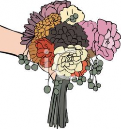 A Hand Holding A Bouquet Of Flowers - Royalty Free Clipart Picture