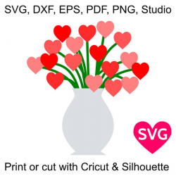 Bouquet of Heart Flowers SVG file for Cricut & Silhouette, Valentine ...