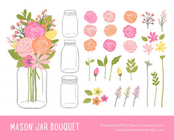 Mason Jar Flowers Clip Art: 