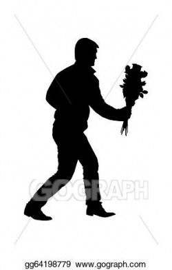 Stock Illustration - Silhouette of a man with a bouquet of flowers ...