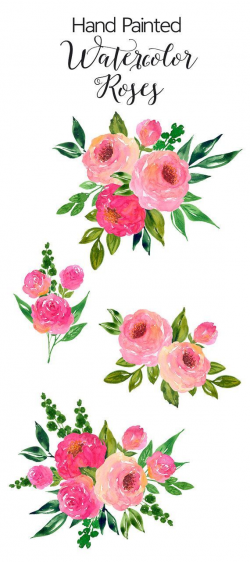 Watercolour Flower Clip Art - Hand Painted Watercolor Roses, Pink ...