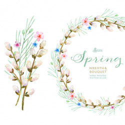 Spring Wreath & Bouquet Flowers Clipart. Handpainted