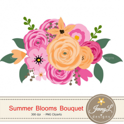 50% OFF Summer Flower Bouquet Clipart Pink Wedding Flowers