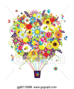 Vector Art - Summer season concept, air balloon with flowers for ...