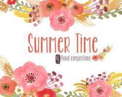 Watercolor Floral Posies Clip Art - Summer Time, digital clipart ...