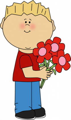 Boy Holding Valentine's Day Floral Bouquet Clip Art - Boy Holding ...