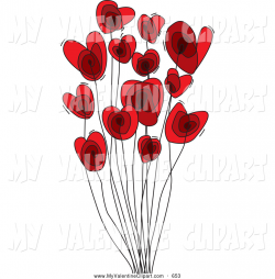 Valentine Clipart of a Bouquet of Red Heart Shaped Flowers on Tall ...