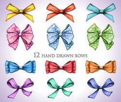 Bow Clip Art, Hand Painted Watercolor Gift Bows Clipart, 12 Ribbon ...