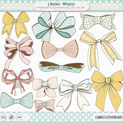 Wispy Bow Clip Art, Bow Tie, Gift Wrap, Tied BowTie, Pastel Pink and ...