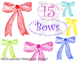 Watercolor clipart - Bows, commercial use multicolor bow, bowknot ...