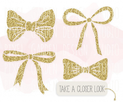 Gold Glitter Bows Clip Art. Gold Glitter Ribbons Clip Art.