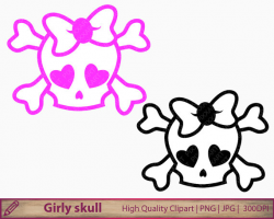 Girly skull clipart, pink emo skull clip art, skull bow, halloween ...