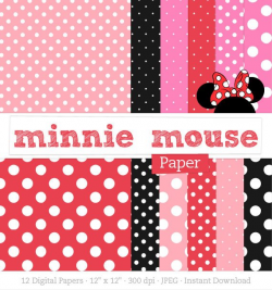 Minnie Mouse Birthday Invitation Digital Paper Pack, for Disney ...
