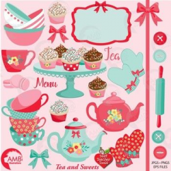 Tea Time Clipart, Shabby Chic Clipart, Tea Party Clipart, AMB-1972