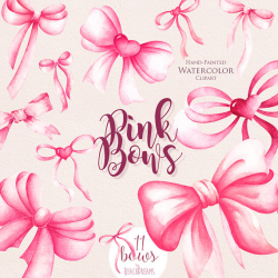Pink Bows Watercolor Handpainted Clipart, silk bow, romantic, quote ...