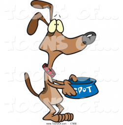 Clipart of a Cartoon Hungry Dog Holding a Bowl and Begging for Food ...