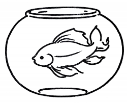 Free Clipart Goldfish in Bowl - Line Art - The Graphics Fairy