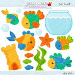 Fish Bowl Cute Digital Clipart - Commercial Use OK - Fish Clipart ...