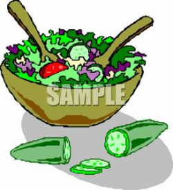 Clipart Picture: A Sliced Cucumber Next To a Bowl of Salad