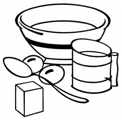 This vintage clipart features some baking equipment: a mixing bowl ...
