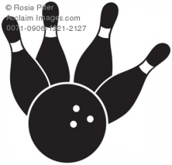Clip Art Ilustration Of A Bowling Ball Knocking Over Black Pins