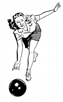 Retro Clip Art - Woman and Man Bowling - The Graphics Fairy