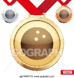 Vector Clipart - Gold medal with the symbol of a bowling inside ...