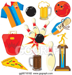 Clip Art Vector - Bowling clipart icons and elements. Stock EPS ...