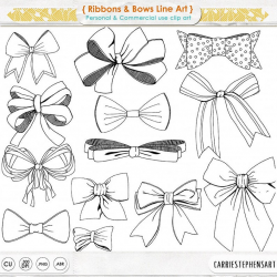 Ribbons & Bows Line Art, Tied Bow ClipArt, Hand Drawn Digital Clip Art, Bow  Digital Stamp, Printable Download Card Making Supplies