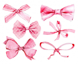 6 Pink Bows Clipart - Ribbons - Girl Bows, Hair Bows, Watercolor ...