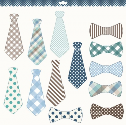 Necktie and Tie Bow clip art set - blue, brown, green printable ...