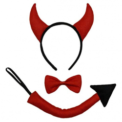 Amazon.com: Red Devil Horns, Tail, & Bow Tie Costume Set ~ Halloween ...