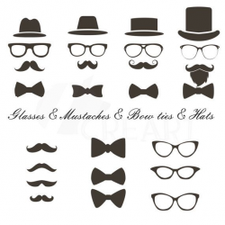 Mustaches, hats, glass, bowtie Clipart, Hipster icons, for ...